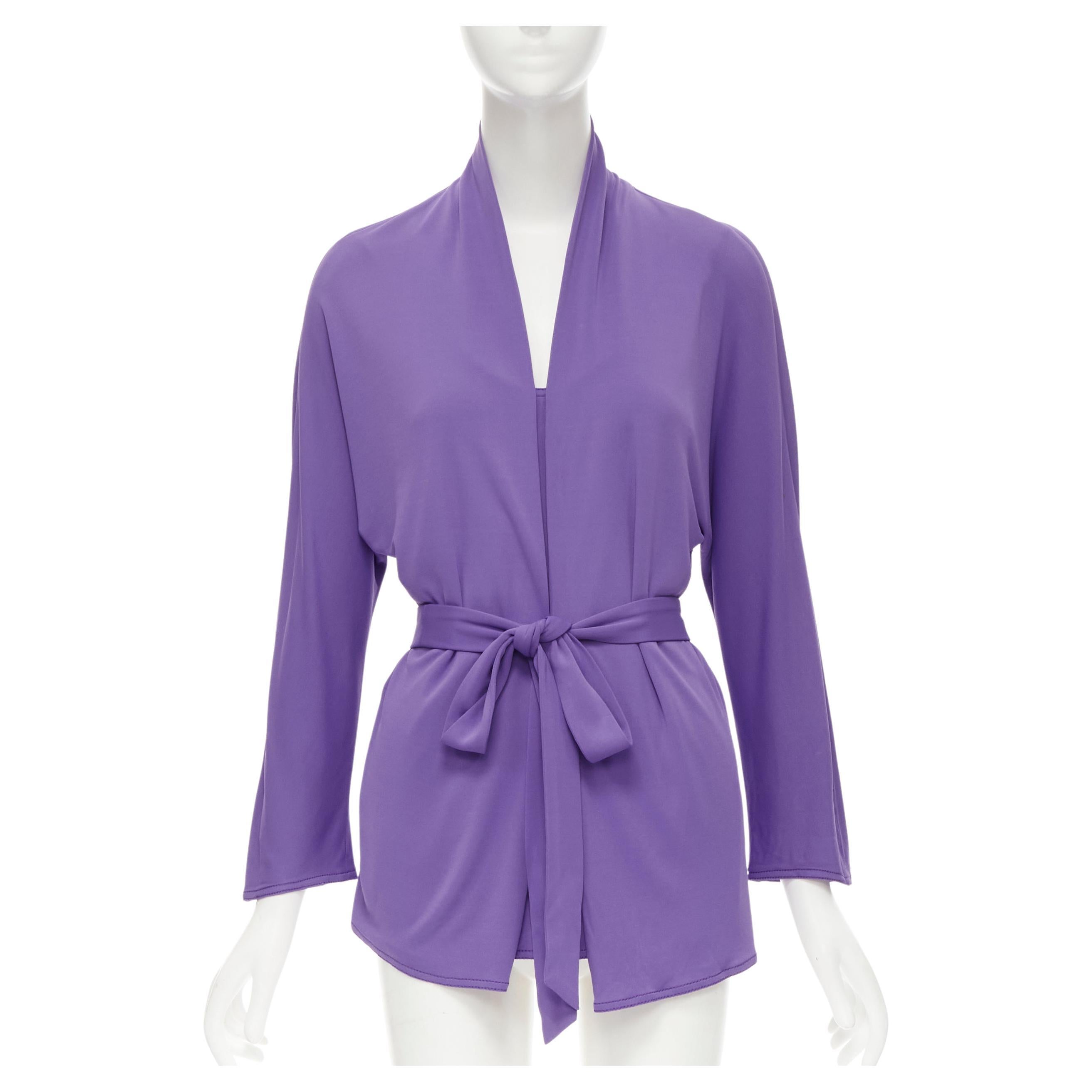 HERMES purple viscose scoop neck double layered belted cardigan top FR38 S For Sale