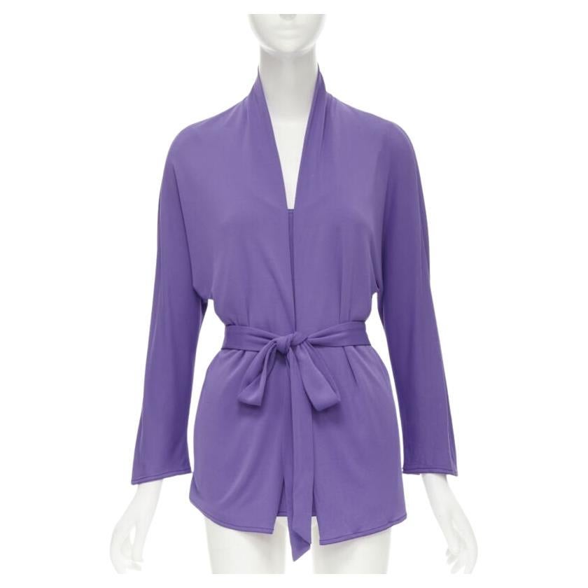 HERMES purple viscose scoop neck double layered belted cardigan top FR38 S For Sale