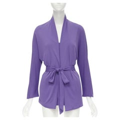 HERMES purple viscose scoop neck double layered belted cardigan top FR38 S