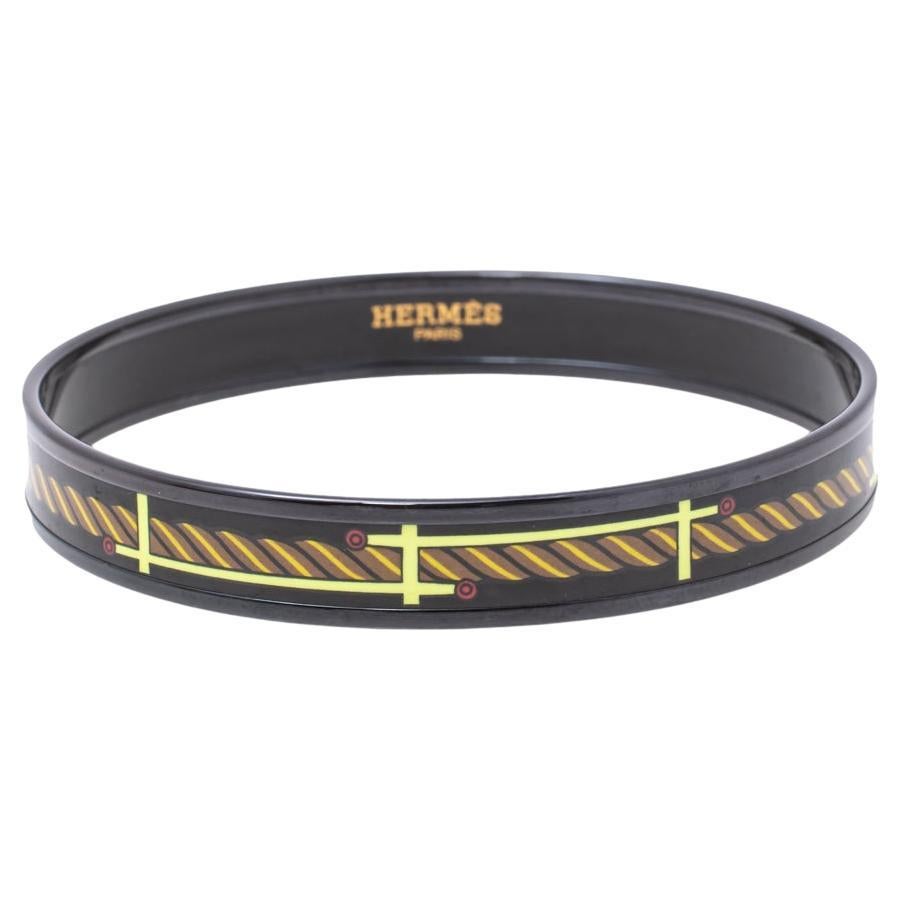 Hermès PVD Plated 14 Africa Quadrige Print Narrow Bangle Bracelet