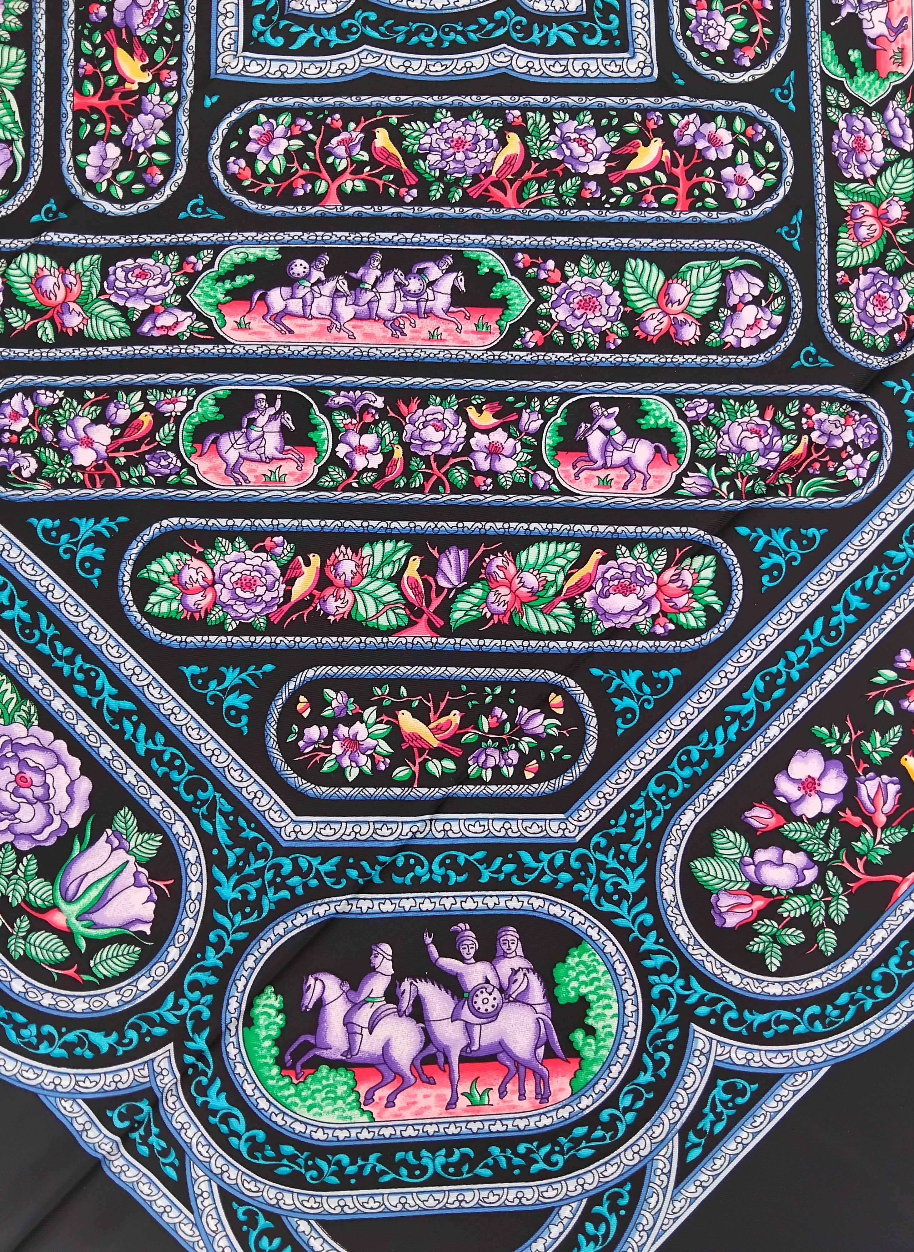 Hermès Qalamdan Baschet Silk Scarf Black 35' For Sale 6