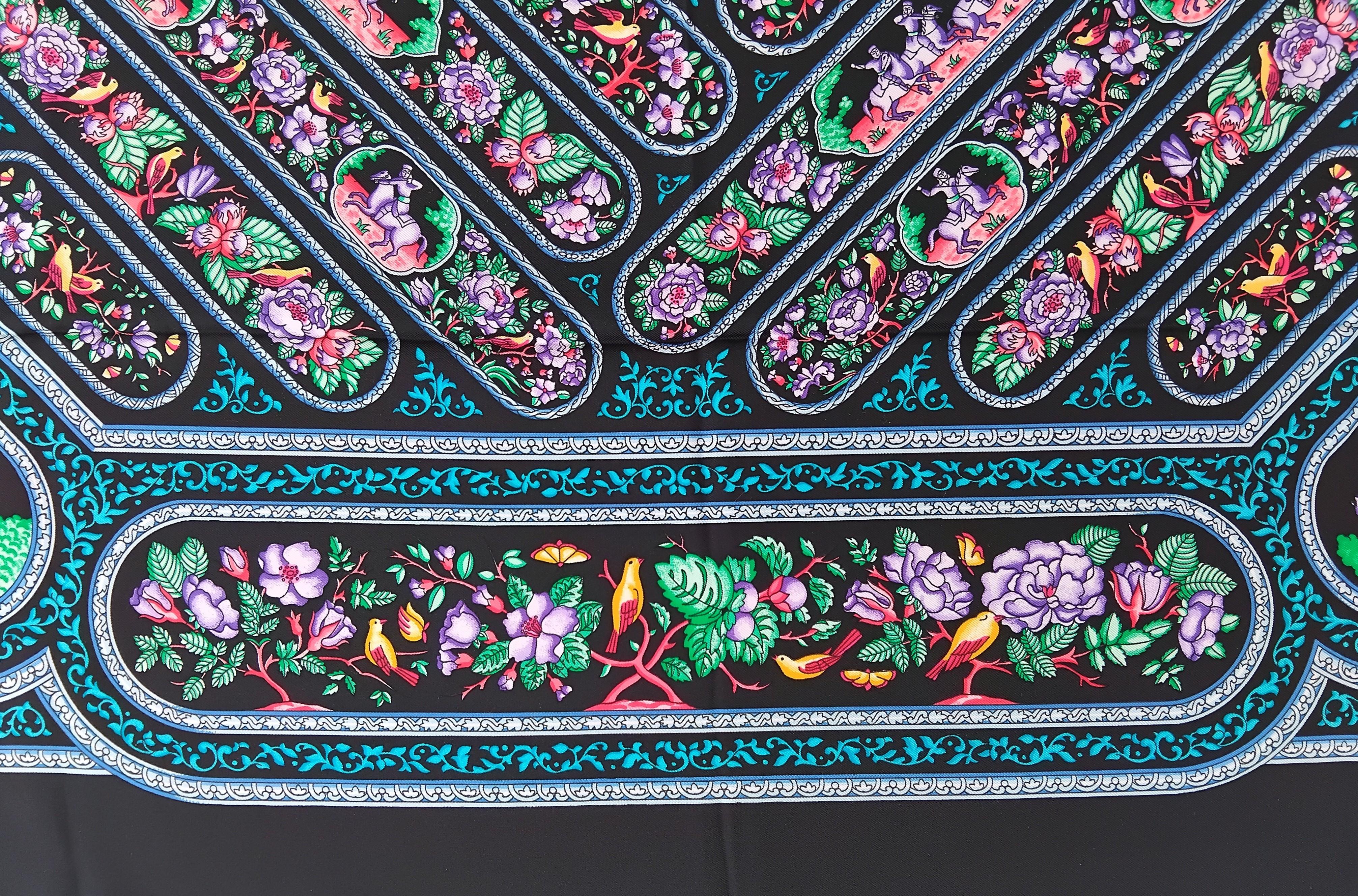 Hermès Qalamdan Baschet Silk Scarf Black 35' For Sale 7