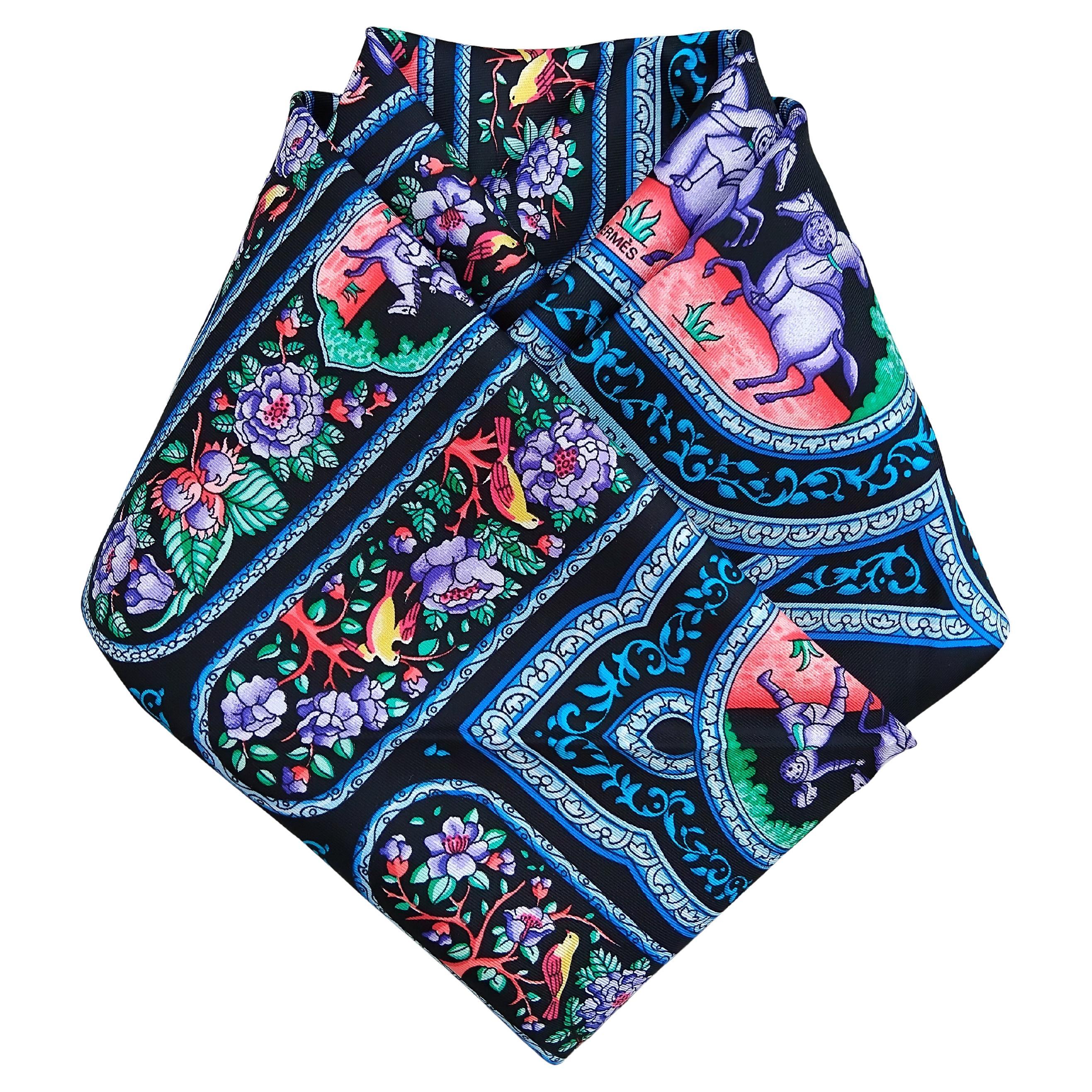 Hermès Qalamdan Baschet Silk Scarf Black 35' For Sale 8