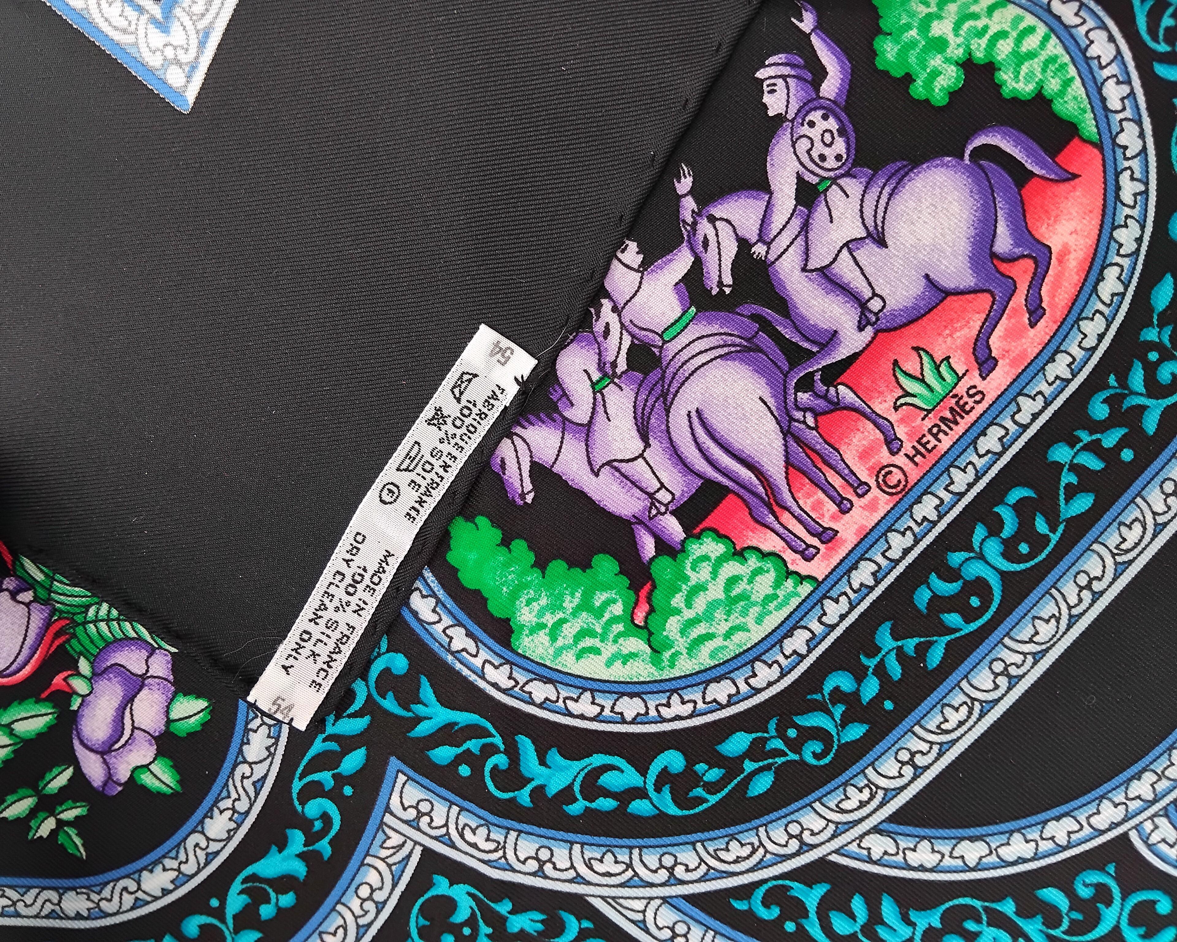 Hermès Qalamdan Baschet Silk Scarf Black 35' For Sale 9