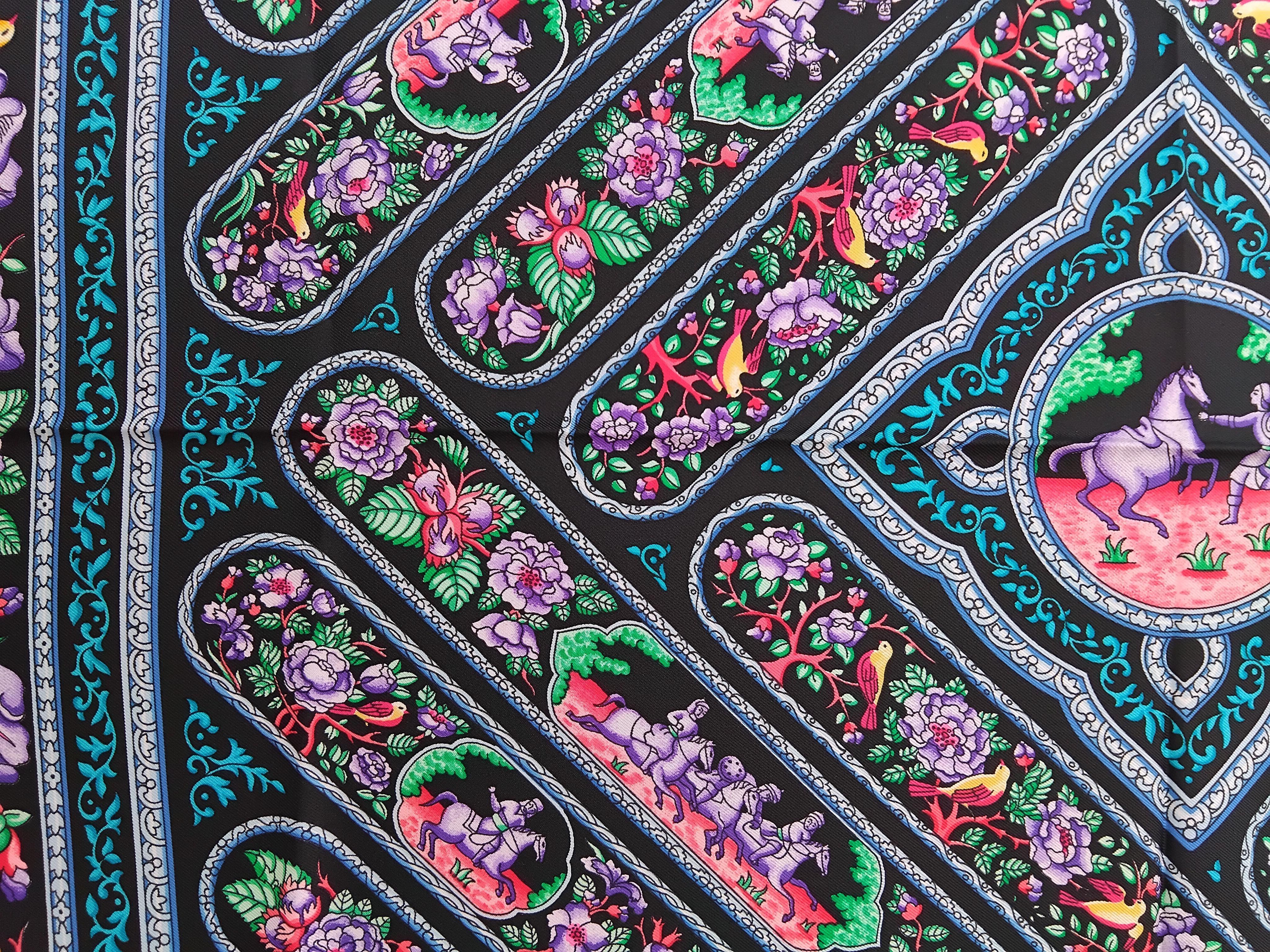 Hermès Qalamdan Baschet Silk Scarf Black 35' For Sale 10