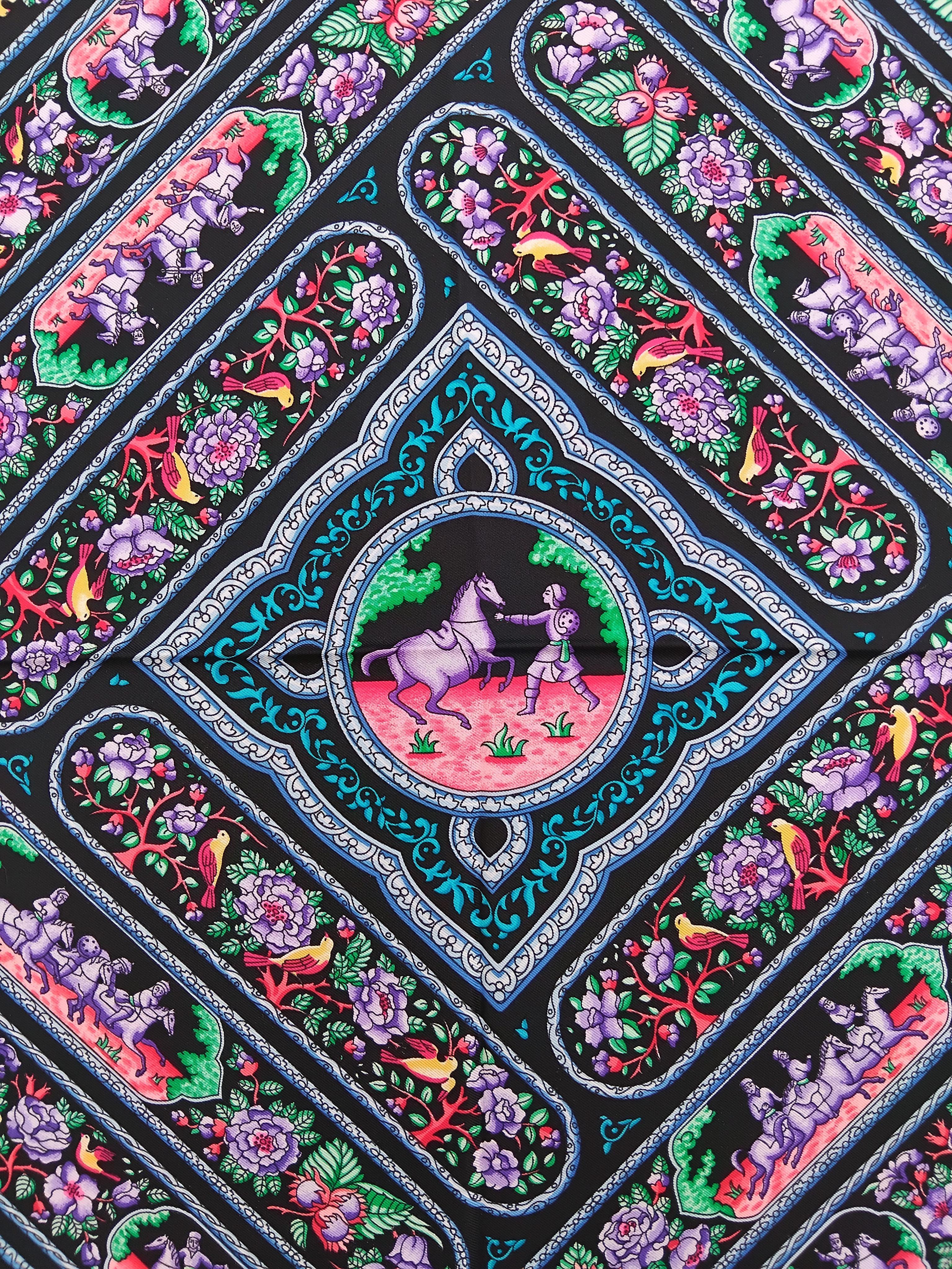 Purple Hermès Qalamdan Baschet Silk Scarf Black 35' For Sale