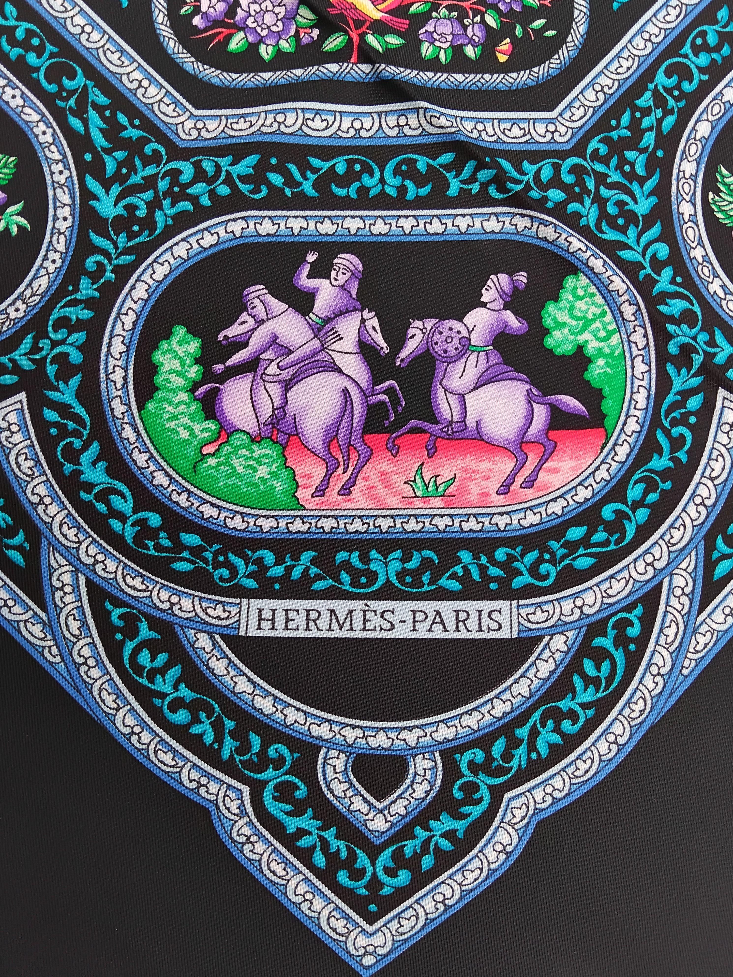Hermès Qalamdan Baschet Silk Scarf Black 35' For Sale 1