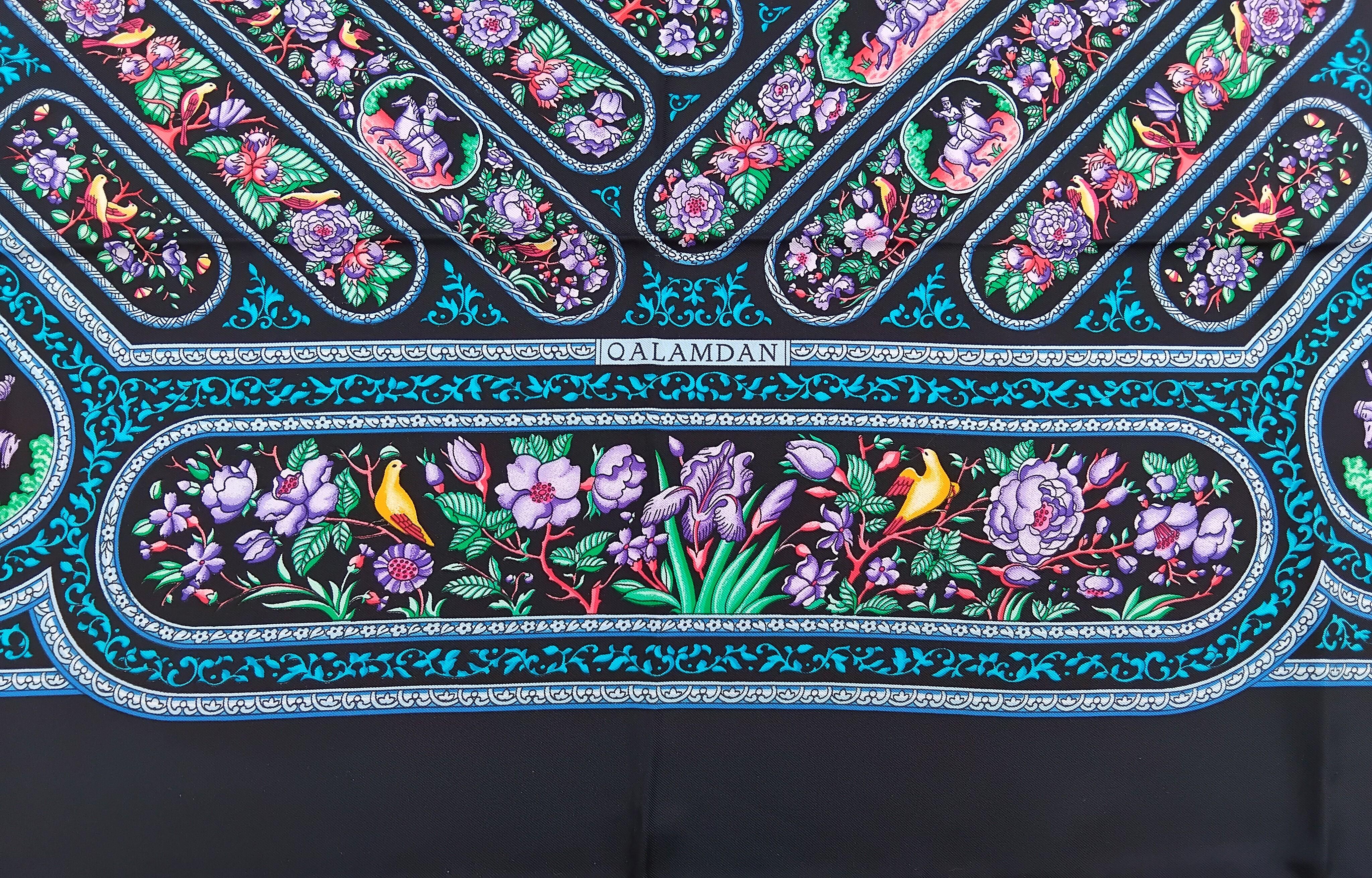 Hermès Qalamdan Baschet Silk Scarf Black 35' For Sale 2