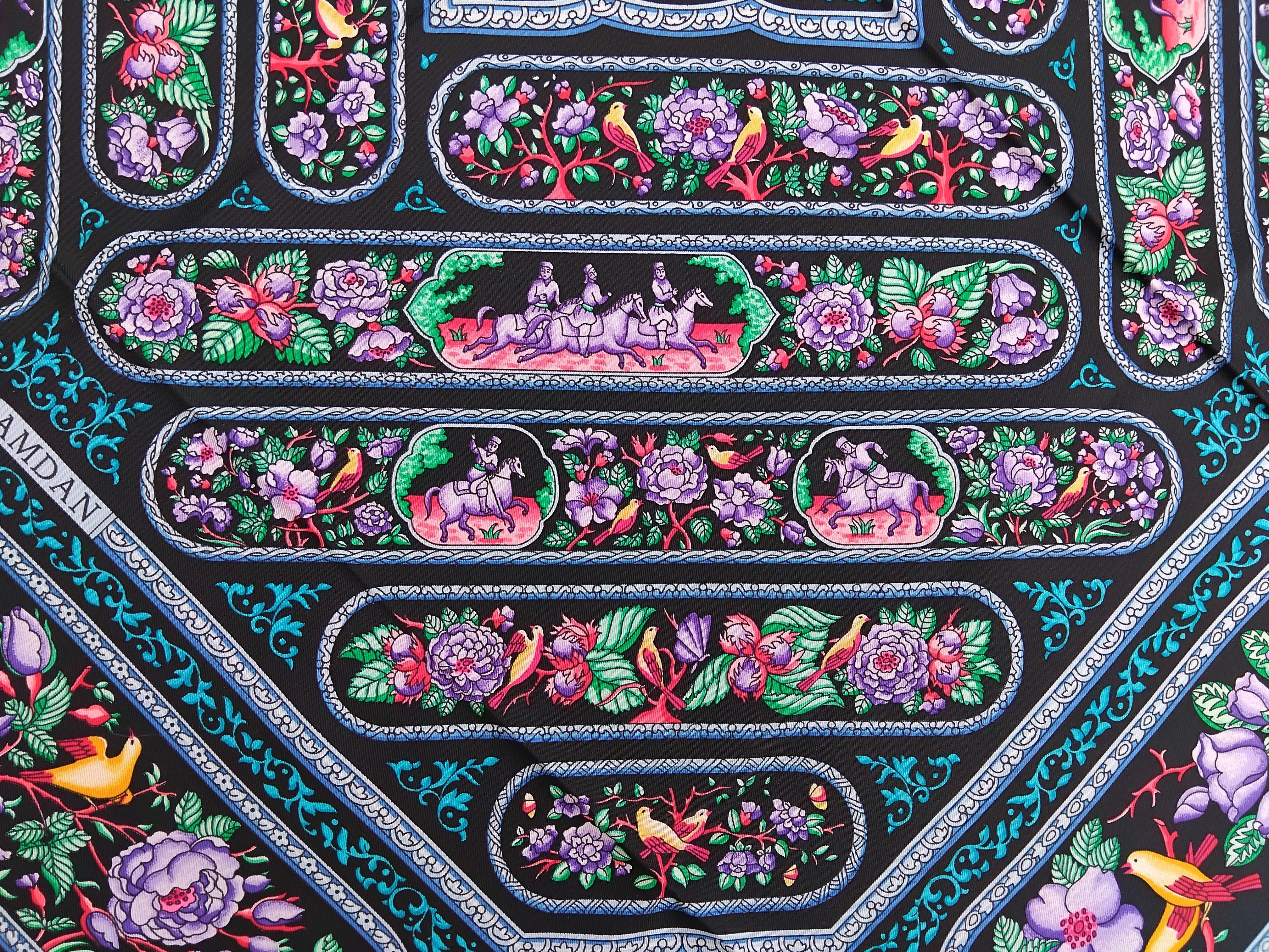 Hermès Qalamdan Baschet Silk Scarf Black 35' For Sale 3