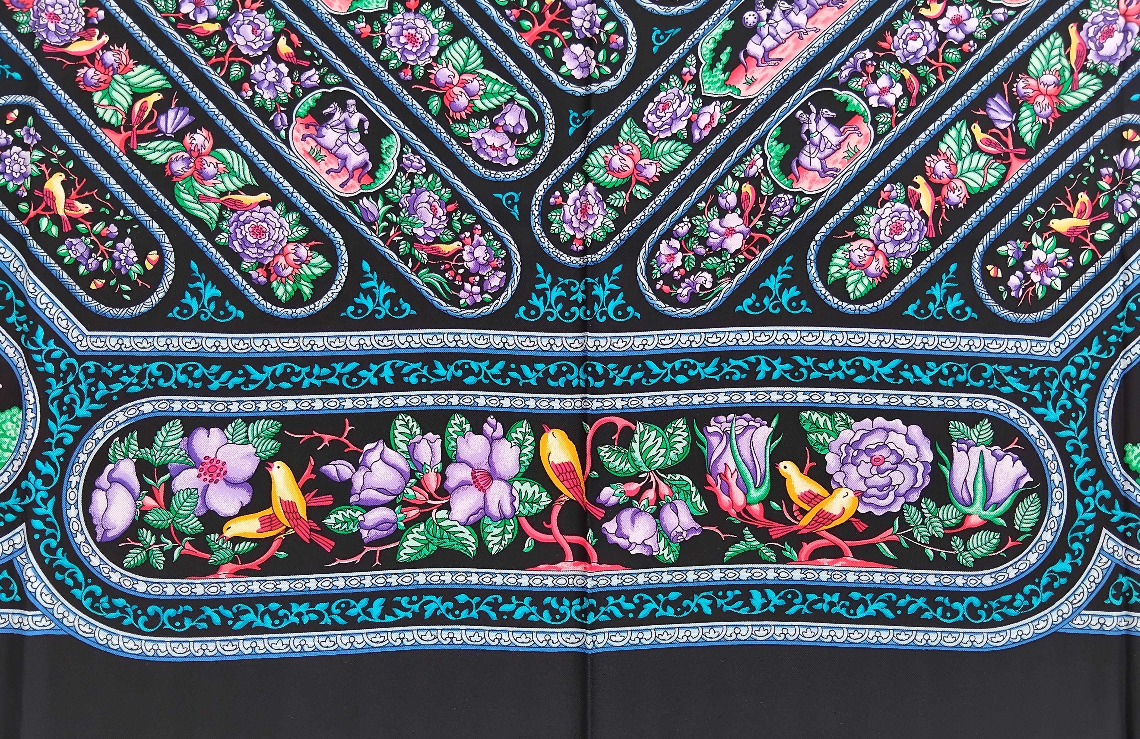 Hermès Qalamdan Baschet Silk Scarf Black 35' For Sale 5
