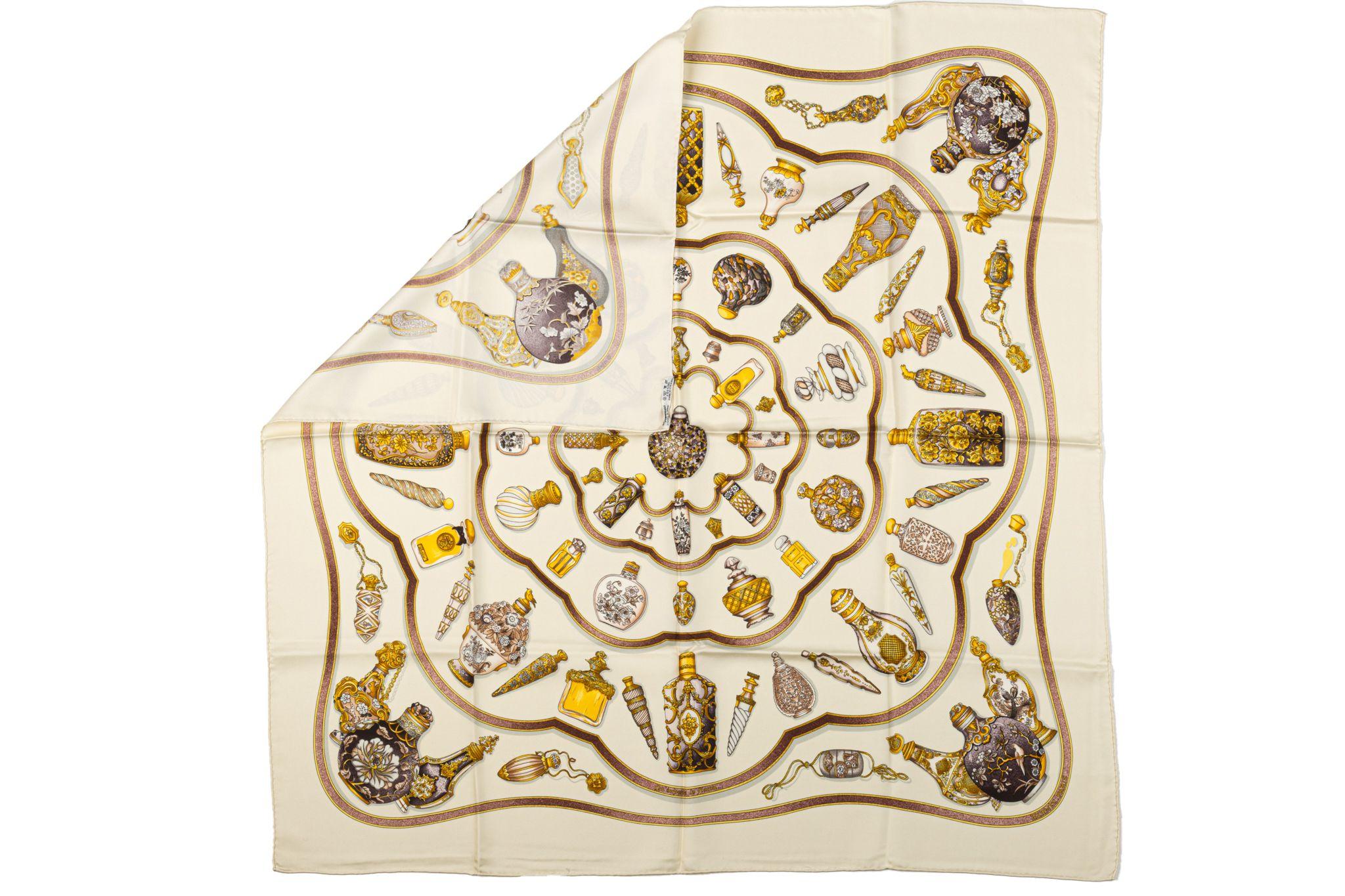 Hermès silk twill Qu' Importe Le Flacon scarf. Hand rolled edges. Does not include box.