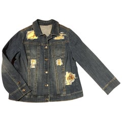 Hermes Qui' Import le Flacons Silk Scarf Distressed Denim Jacket-Medium