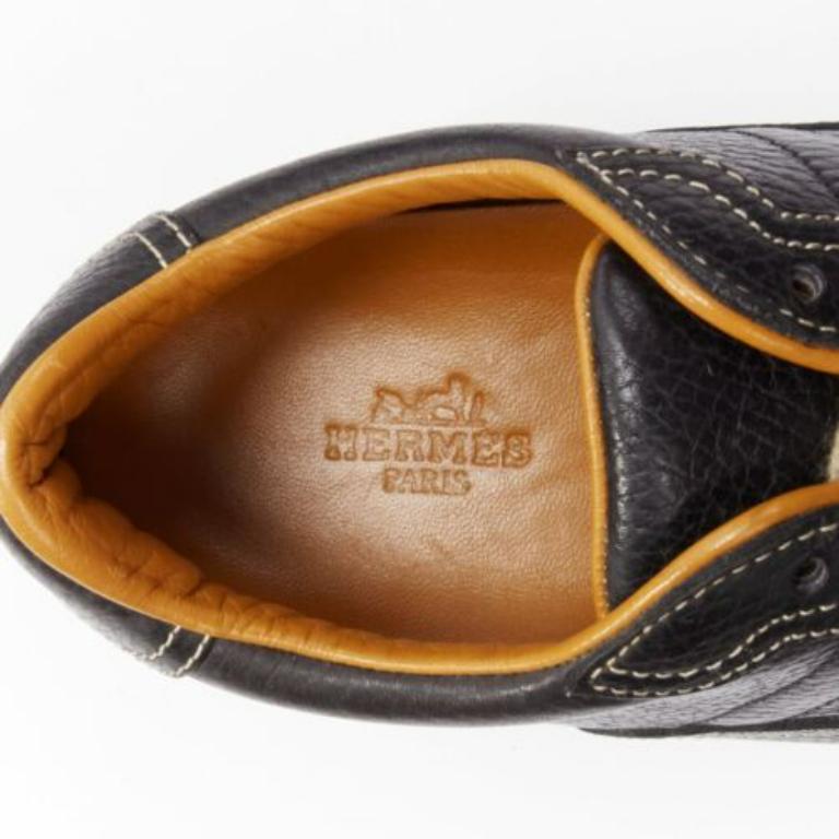 HERMES Quick baskets basses en cuir de veau noir avec logo H EU37.5 6