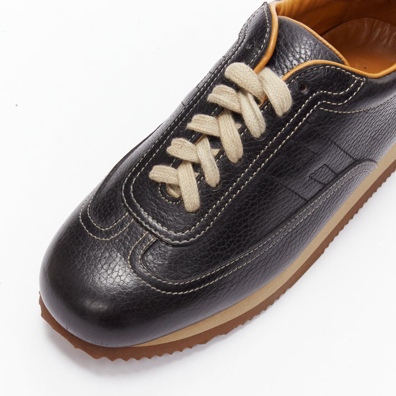 HERMES Quick baskets basses en cuir de veau noir avec logo H EU37.5 3