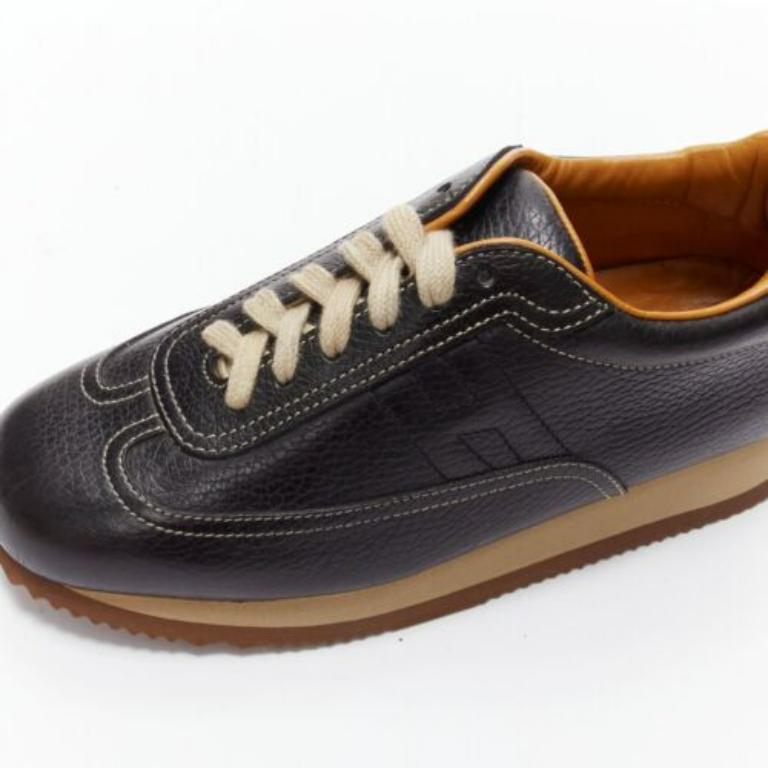 HERMES Quick baskets basses en cuir de veau noir avec logo H EU37.5 4