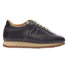 HERMES Quick black calfskin leather H logo low sneakers EU37.5