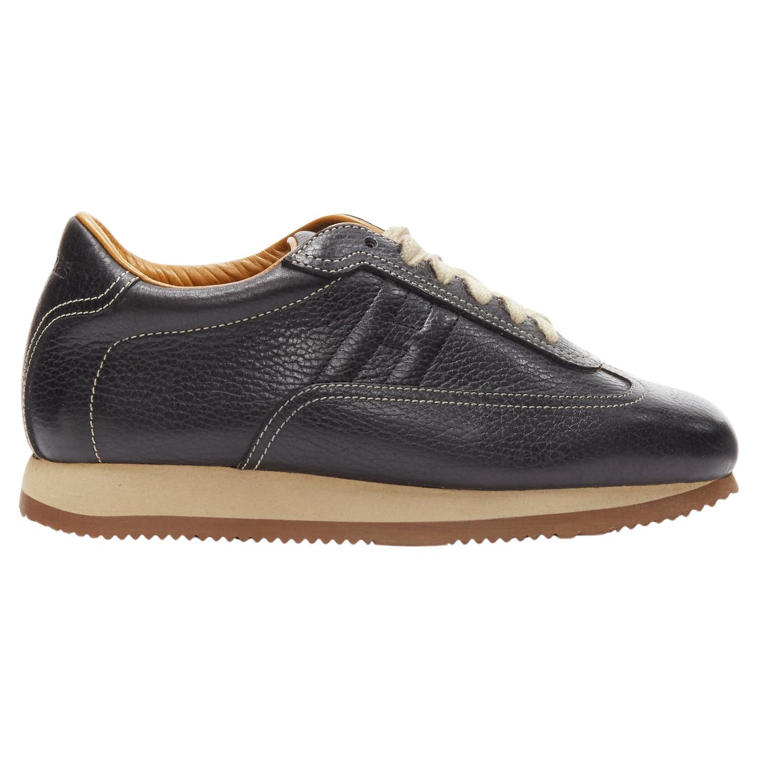 HERMES Quick black calfskin leather H logo low sneakers EU37.5 For Sale