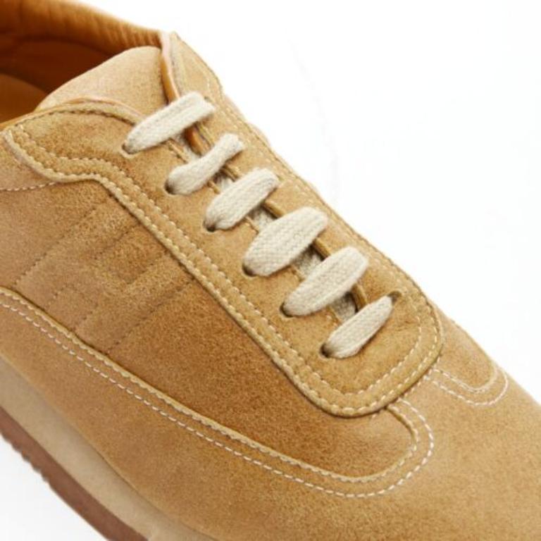 HERMES Baskets basses en daim fauve avec logo H EU37.5 en vente 1