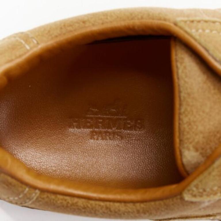HERMES Baskets basses en daim fauve avec logo H EU37.5 en vente 4