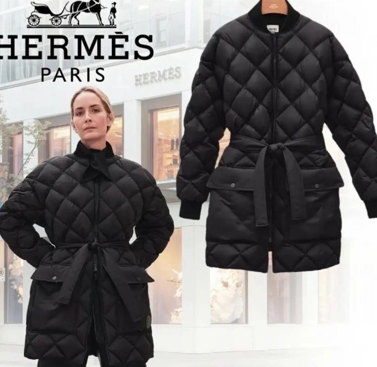HERMES Quilted Black Down Coat 2
