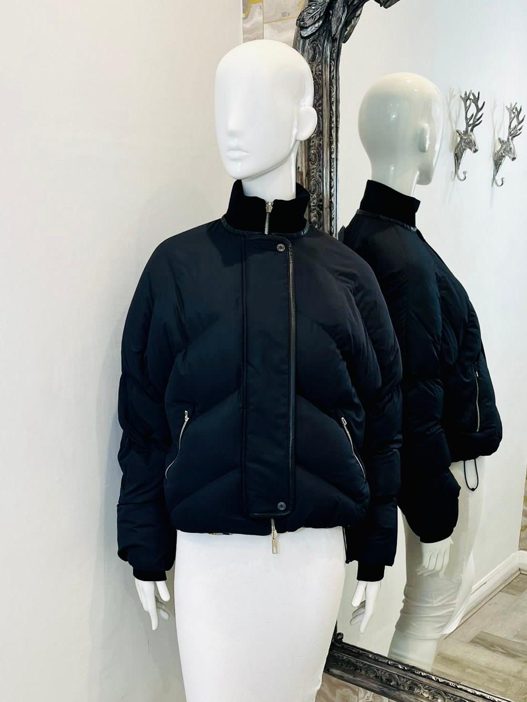 Black Hermes Quilted Reversible Bomber Jacket