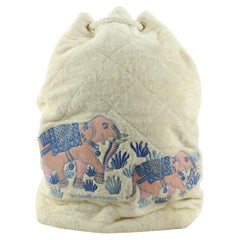 Vintage Hermès Quilted Terry Cloth Elephant Drawstring Sling Backpack Bag 463her62