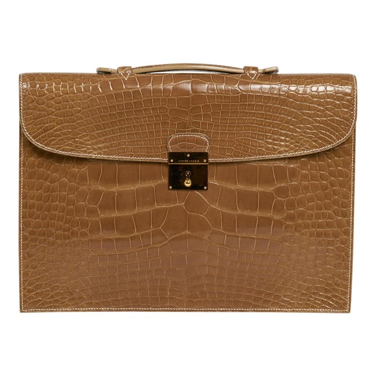 Hermes Quirus Briefcase / Portfolio / Attache Ficelle Alligator Gold