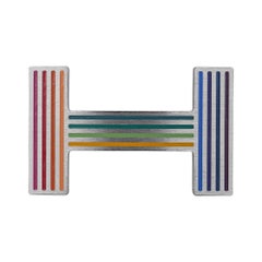 Hermes Quizz Rainbow Buckle Belt H Constance 38 mm White and Etoupe Epsom 90