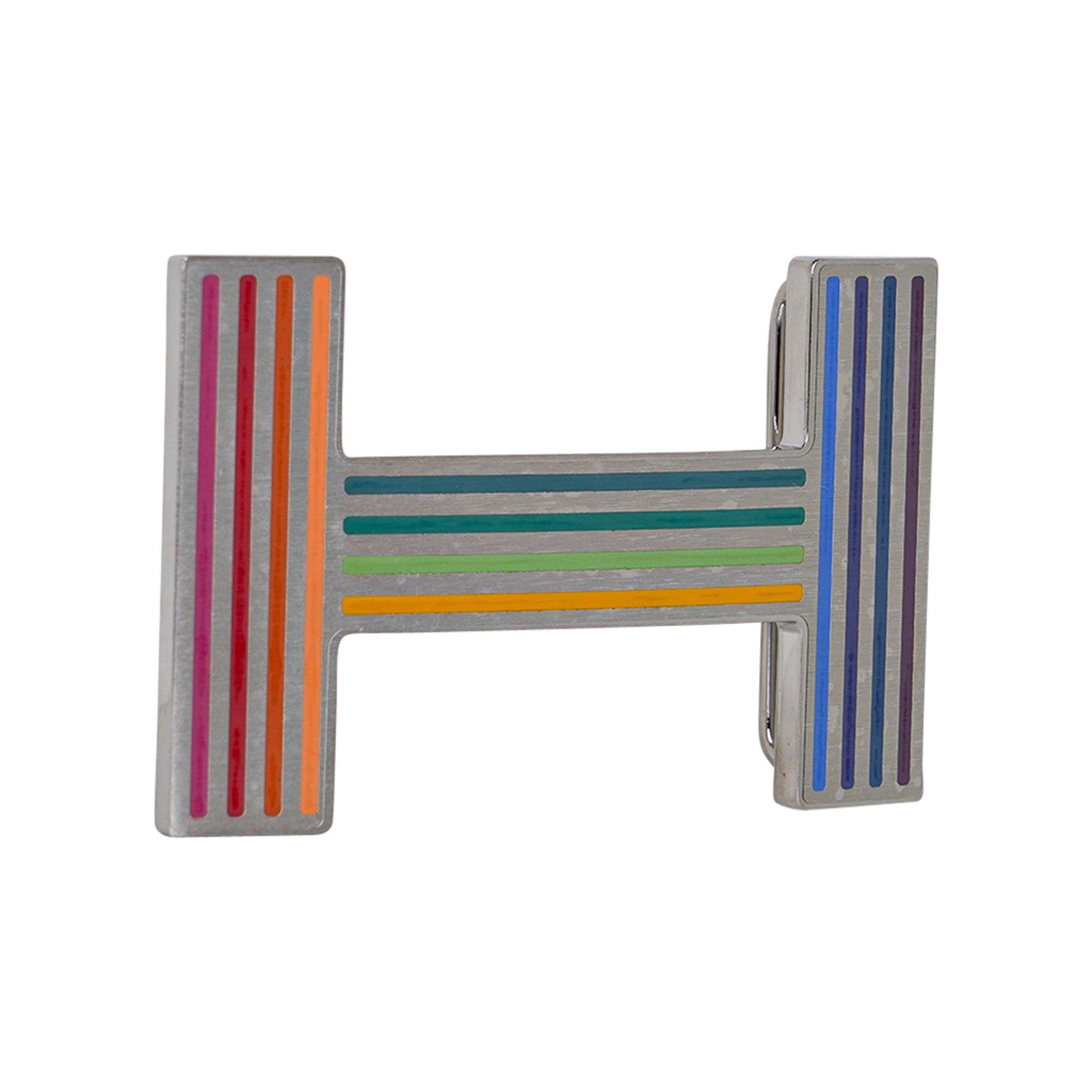 Hermes Quizz Rainbow Buckle Belt H Constance 38 mm White / Etoupe Epsom 90 In New Condition For Sale In Miami, FL