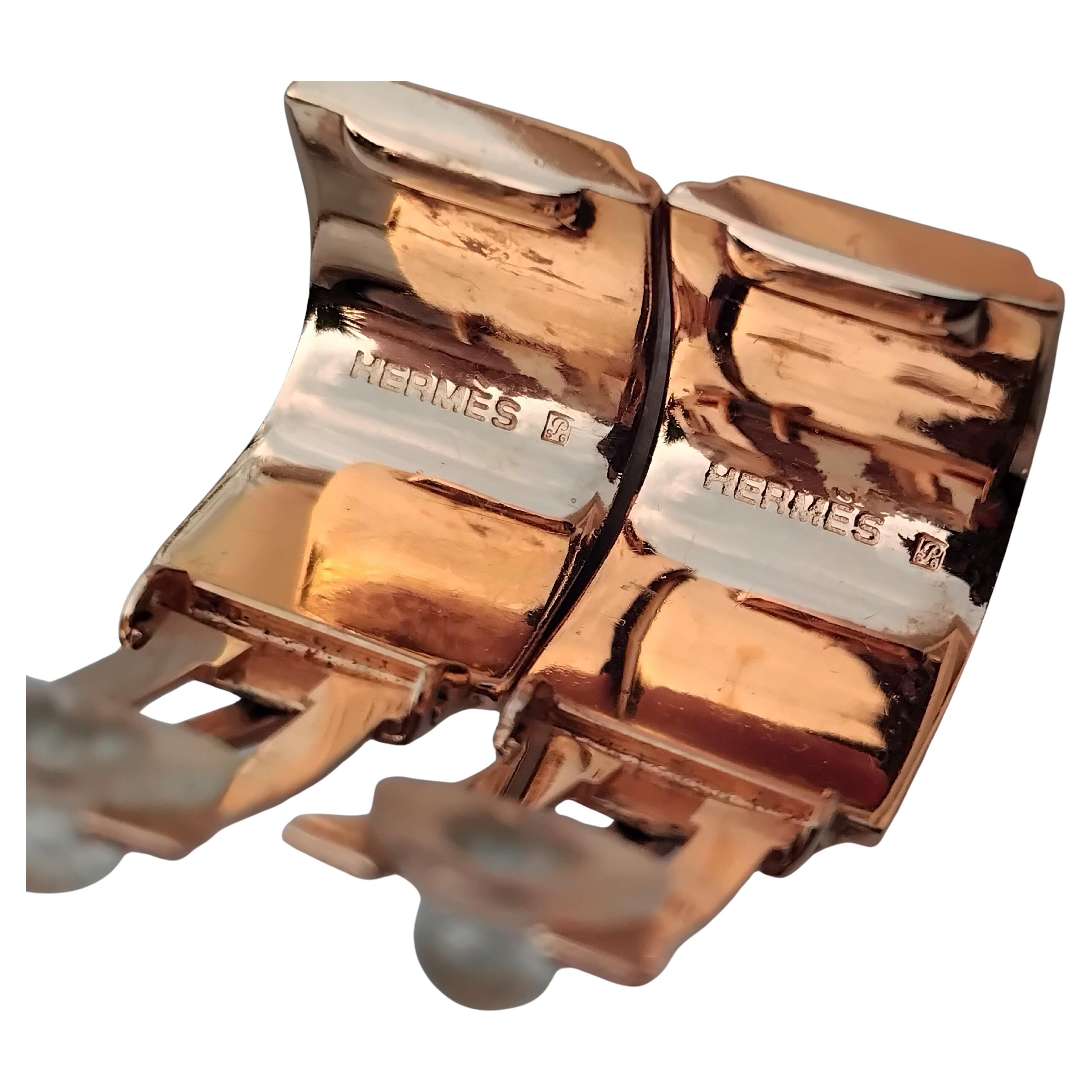 Hermès RabbitS Dogs Print Enamel Matching Bracelet Earrings Gold Hdw Size 70 en vente 8