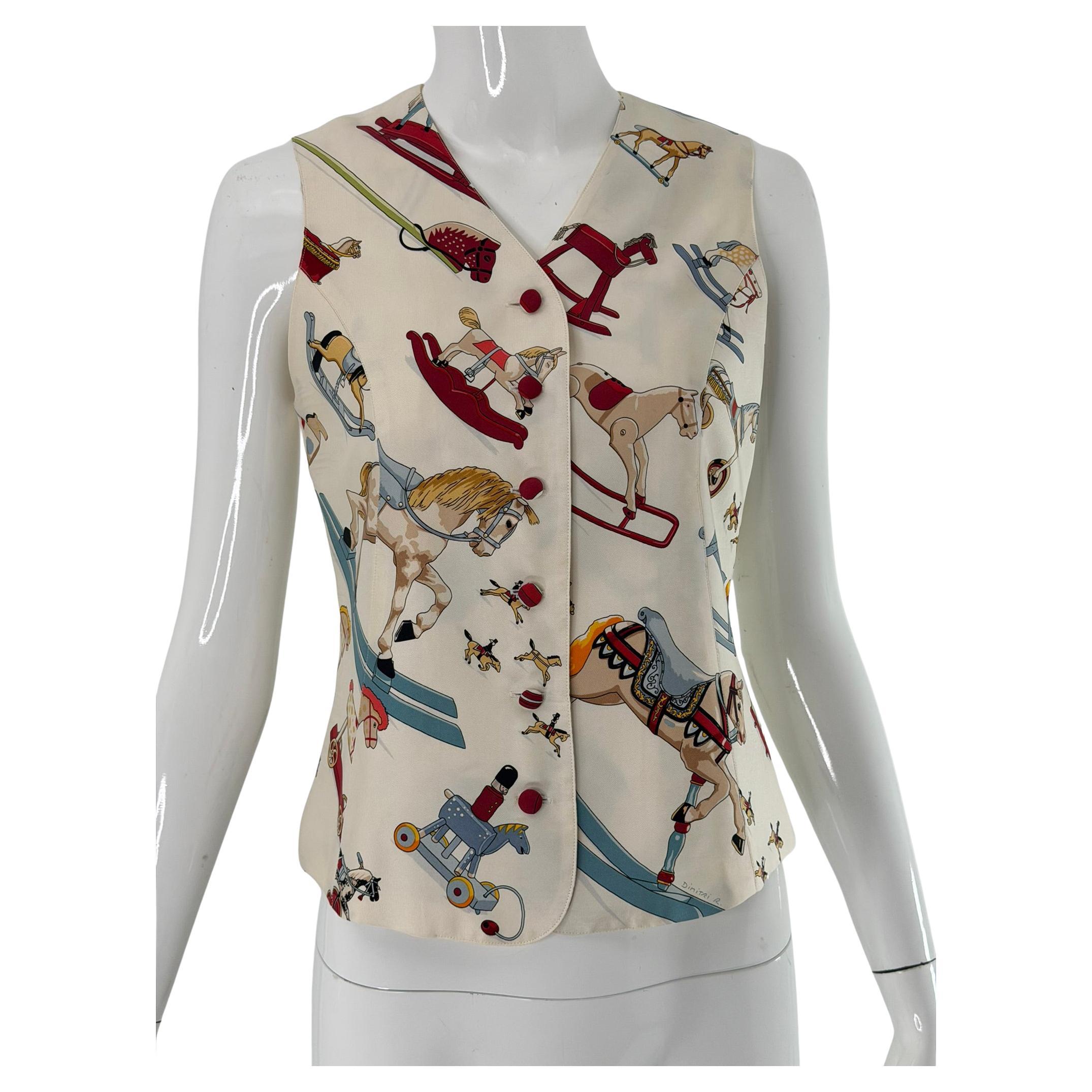 Hermes "Raconte-moi le Cheval" Rocking Horse Silk Twill Women's Vest