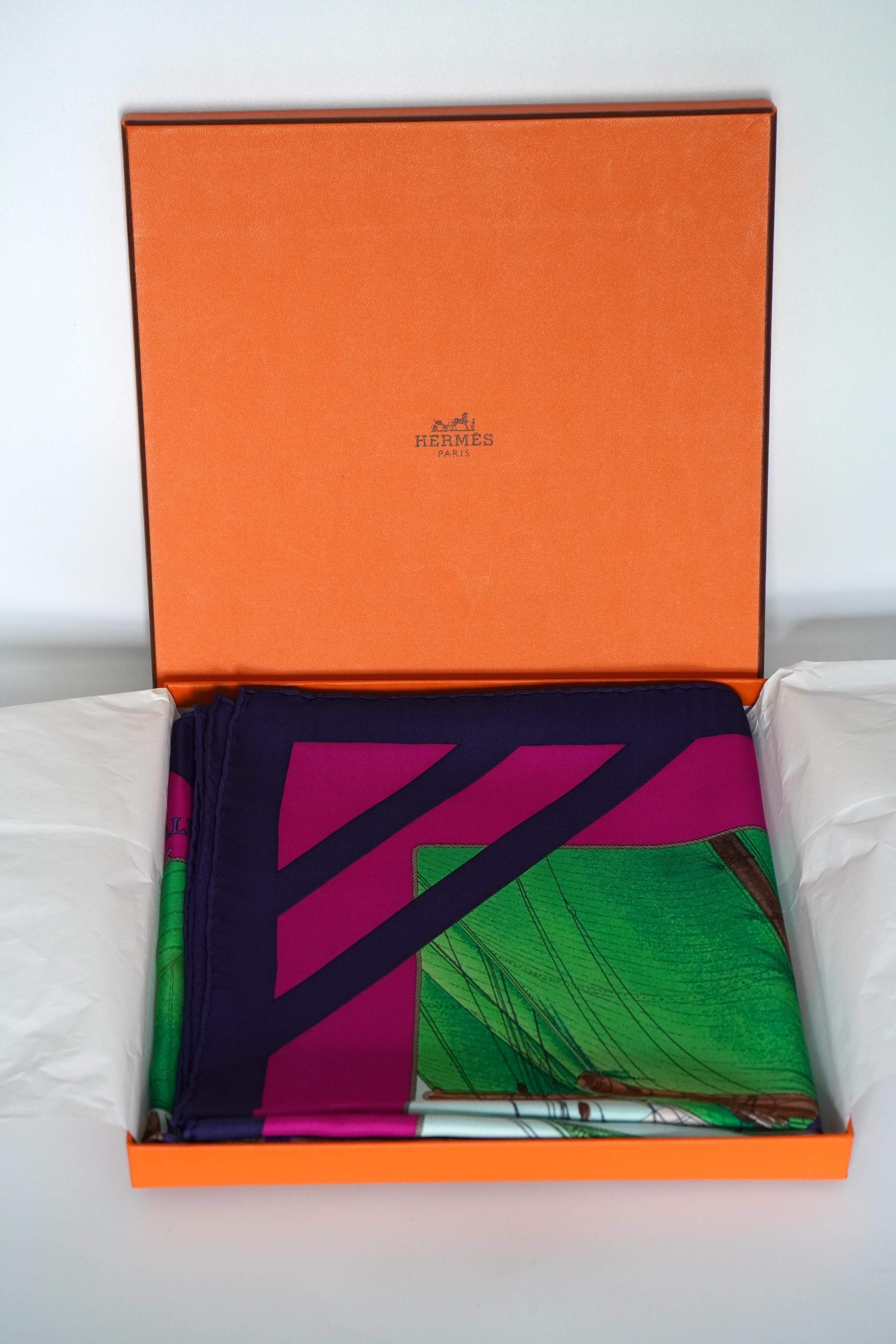 Women's Hermes Rafales Sailing Silk Scarf by Yannick Manier For Sale