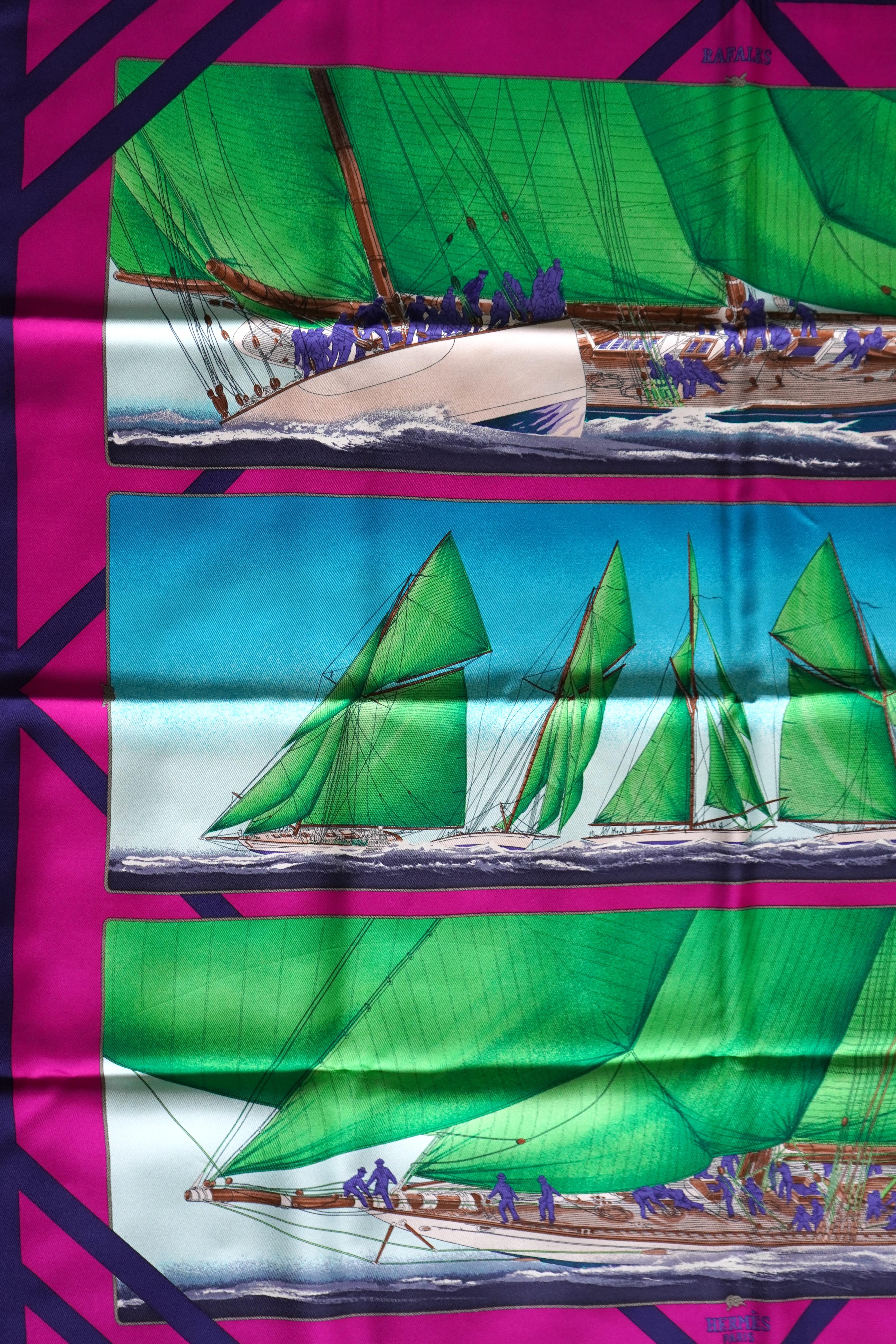 Hermes Rafales Sailing Silk Scarf by Yannick Manier For Sale 2