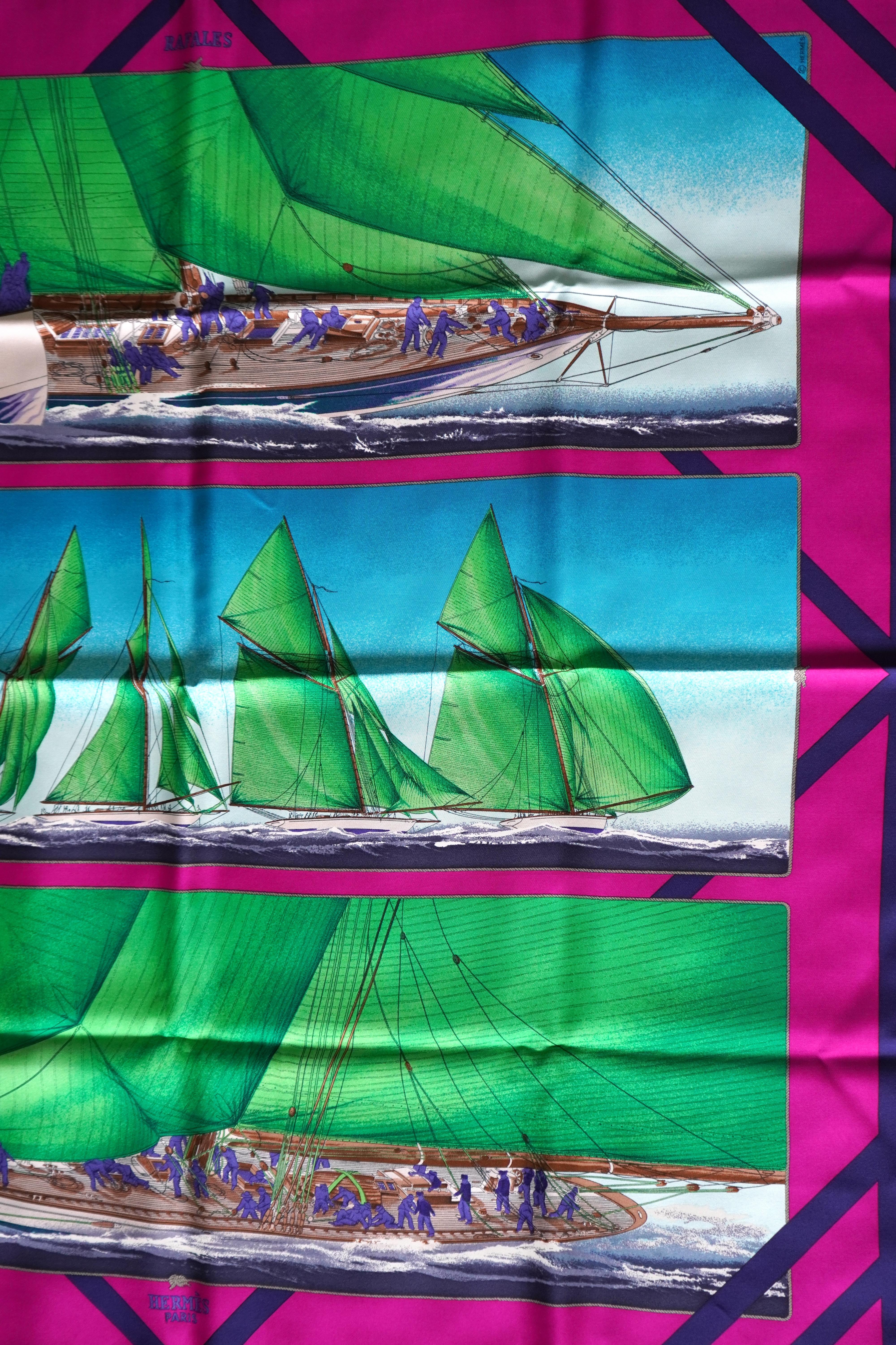 Hermes Rafales Sailing Silk Scarf by Yannick Manier For Sale 3