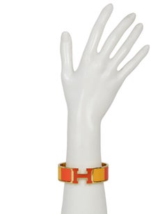Hermes Rainbow Orange Enamel Wide Clic Clac H Bracelet sz GM