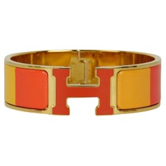 Hermes Rainbow Orange Enamel Wide Clic Clac H Bracelet sz GM