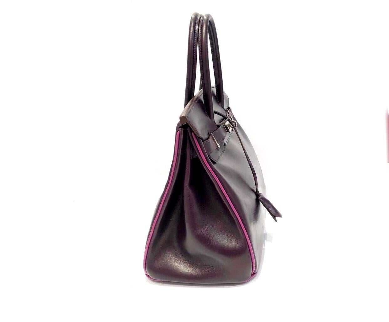 Hermès Raisin Birkin 30 Bag in Box Calf leather.2005 In Good Condition In Milan, IT