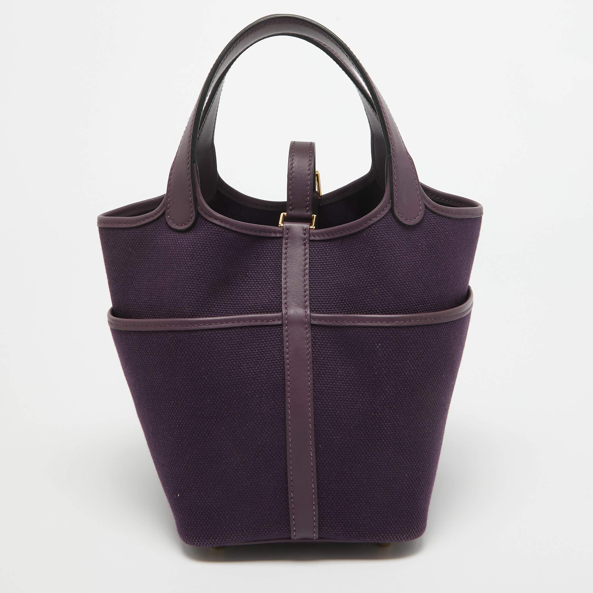 Women's Hermes Raisin/Cassis Toile Goeland and Swift Leather Cargo Picotin Lock 18 Bag