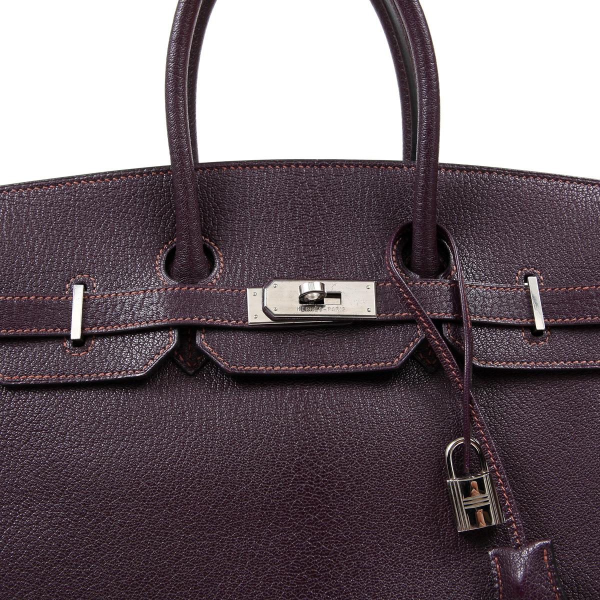 Hermès Raisin Chevre Leather 35 cm Birkin Bag In Good Condition In Palm Beach, FL