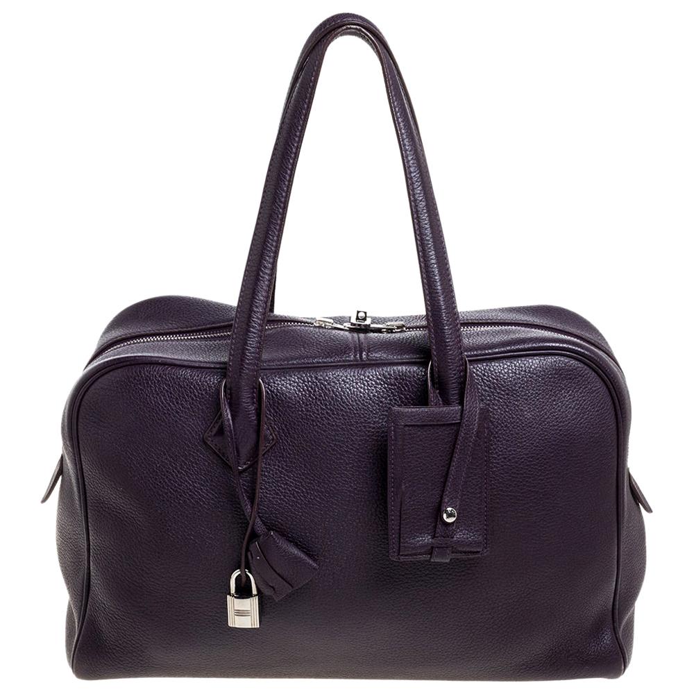 Hermes Raisin Clemence Leather Victoria II Bag