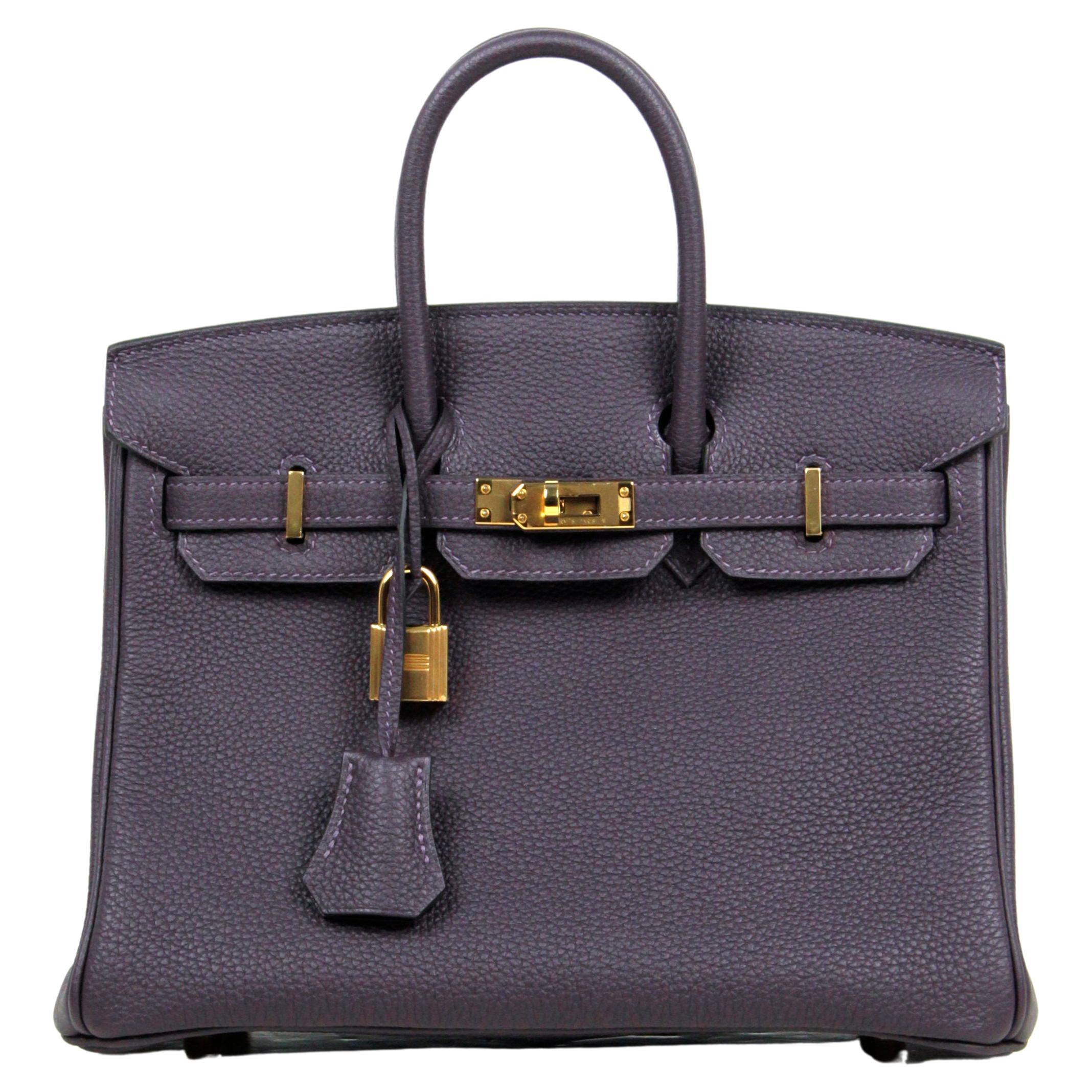 Hermes Raisin Purple Togo Leather 25cm Birkin Bag w/ Box, Dustbag & Raincoat 
