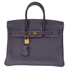 Hermes Raisin Purple Togo Leather 25cm Birkin Bag w/ Box, Dustbag & Raincoat 