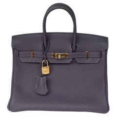 Hermes Raisin Purple Togo Leather 25cm Birkin Bag w/ Box, Dustbag & Raincoat