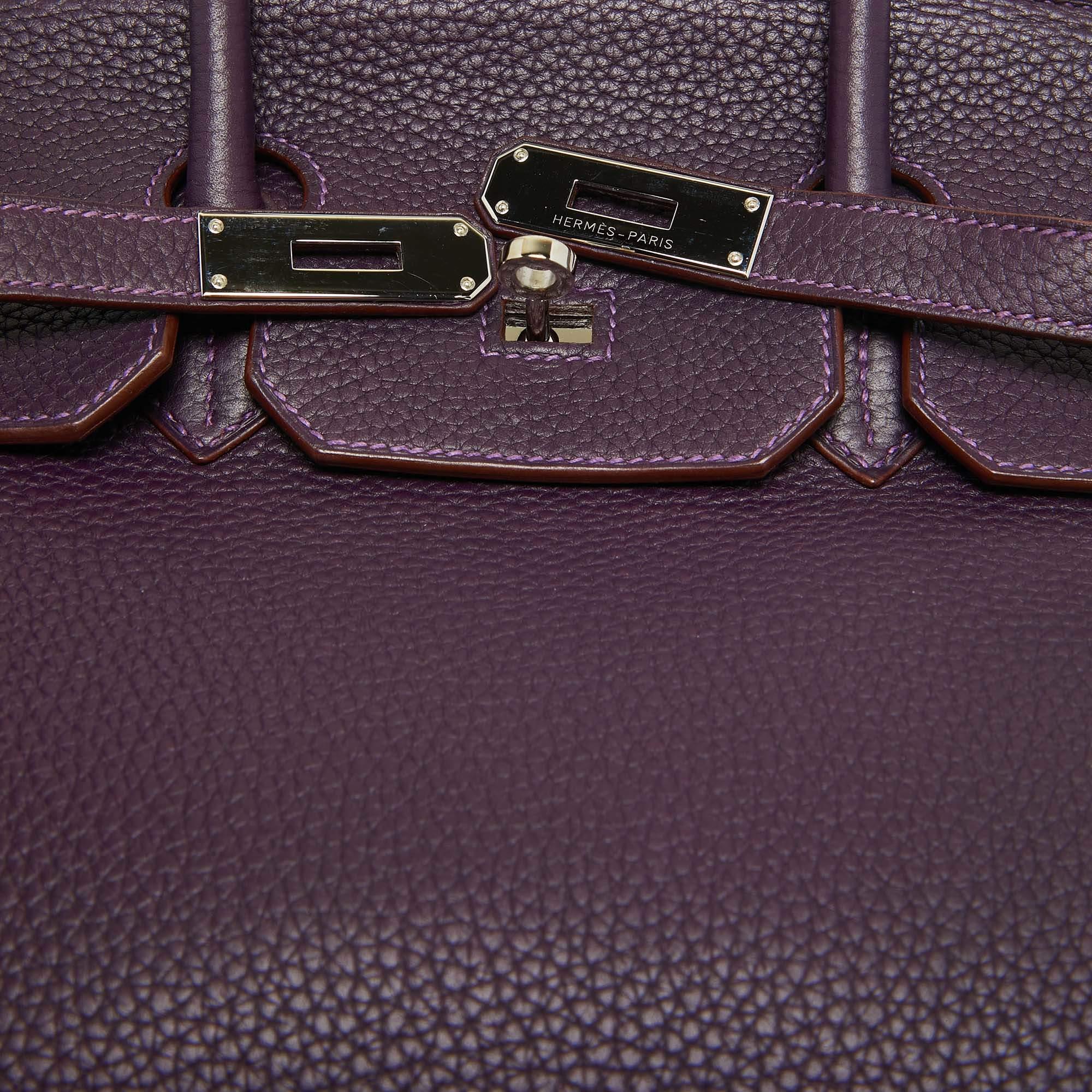 Hermes Raisin Taurillon Clemence Leather Palladium Finish Birkin 35 Bag For Sale 6