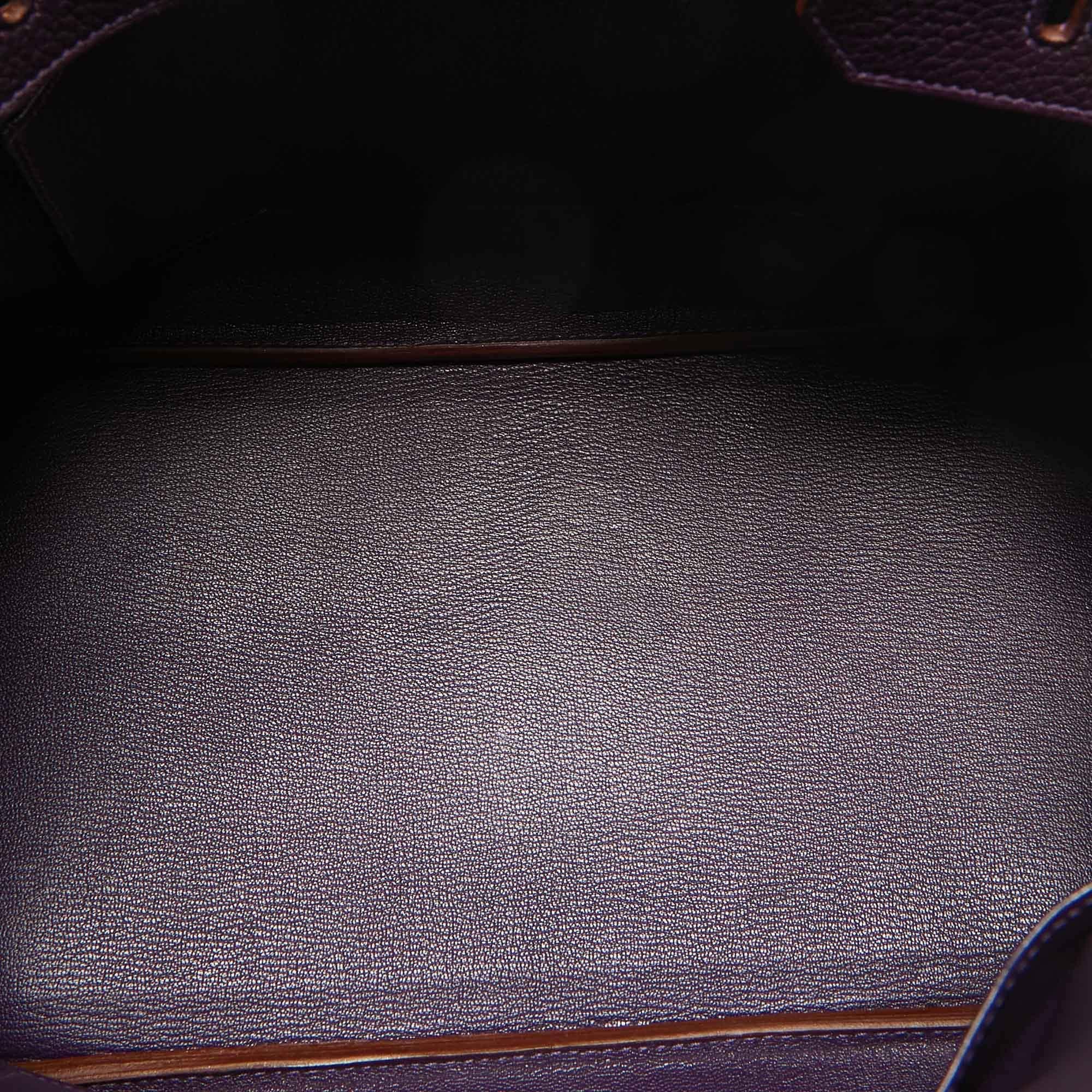 Hermes Raisin Taurillon Clemence Leather Palladium Finish Birkin 35 Bag For Sale 12