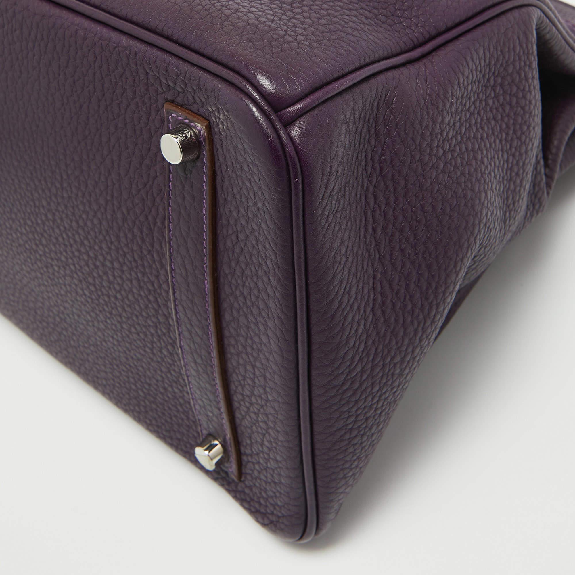 Hermes Raisin Taurillon Clemence Leather Palladium Finish Birkin 35 Bag For Sale 1