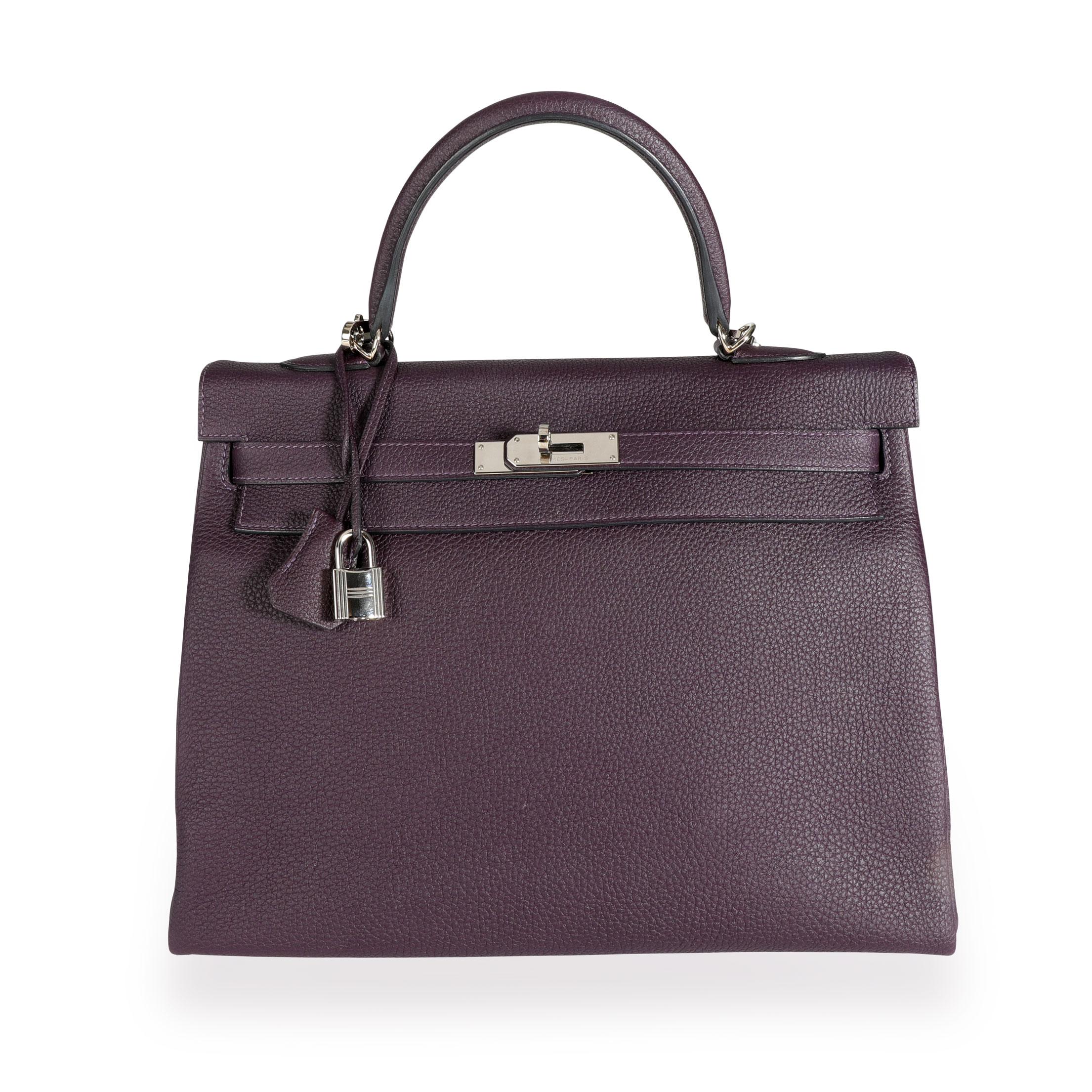 Hermès Raisin Togo Kelly Retourne 35 PHW In Good Condition For Sale In New York, NY