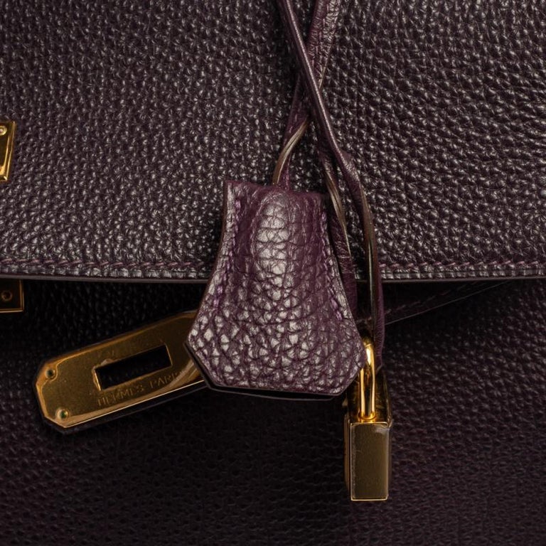 Hermes Raisin Togo Leather Gold Hardware Kelly Retourne 35 Bag at 1stDibs