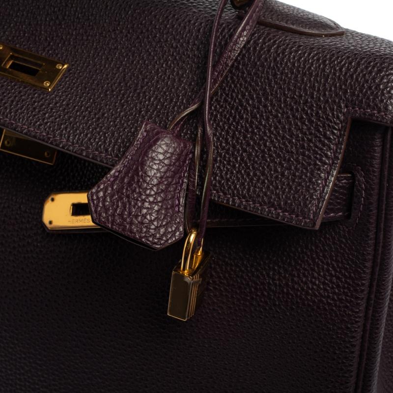 Hermes Raisin Togo Leather Gold Hardware Kelly Retourne 35 Bag 12