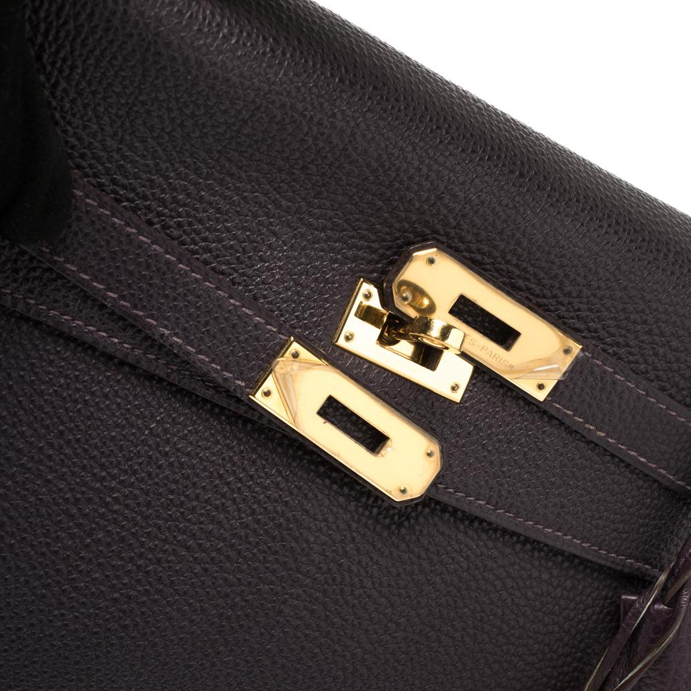 Hermes Raisin Togo Leather Gold Hardware Kelly Retourne 35 Bag 3